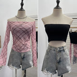 Shooting Two Sets Of Sexy Shoulder Single-Layer Thin Mesh Yarn Short T-Shirt + Inner Brat With Chest Pads To Wipe The Chest Vest
