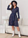 Shirt Women's Dress Plaid Long Sleeves With Long Dress Open