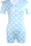 Women Sexy V-Neck Bodycon Bodysuit Casual Printed Button Sleepwear Jumpsuit Shorts Romper Leotard Sexy Ladies Summer Pajamas