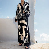 Women's New Temperament Trend Lazy Style Printed Shirt Long-Sleeved Fashion Suit Two