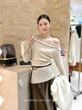 Xixi 2025 Autumn White Standard Temperament Shoulder Wool Bottom Shirt Long-Sleeved Knitted Shirt Female