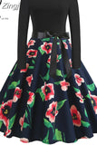 Women Elegant Vintage Dress Polka Dot Printed Party Dress Vestidos Long Sleeve Casual A-line robe Retro