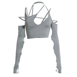 Zingj New Summer Women's Wear Solid Color Sling Hanging Neck Exposed Navel Exposed Back Sleeve Female