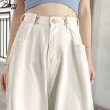 White Jeans Women Korean Style Casual Denim Cargo Pants Plus Size Streetwear High Waist Loose Wide Leg Trousers