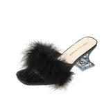 Summer New Hairy Banquet High Heels Female Fine Heel Sexy Casual Cool Slippers