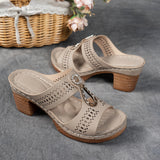 Summer New Large Flat Slope And Hollow Water Drill Women's Shoes High Heel Thick And Cool Slippers