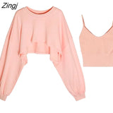 Sets Women Harajuku Lovely College Girls Crop Top Camisole Basic Simple Loose Ulzzang Workout Teens 2 Piece Outfits
