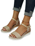 Spring And Summer Large-Size Hemp Bottom Pine Cake Thick-Soled Sandals Buckle Rope Flat Women's