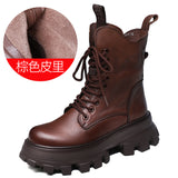 Layer Of Cow Skin Leather Pine Cake Foam Thick Base Lightweight Martin Boots Women Autumn And Winter Engren Wind Height Locomotive Boots Single