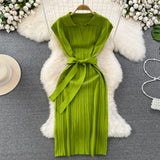 Zingj Summer Korean Version Retro Temperament Short Sleeve Polo Collar And Waist Show Thin Bow Tie With A-Line Knit