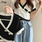 T-shirts Women Patchwork Summer Design Simple Slim All-match Casual Harajuku Sweet Girls Stylish Tops Tees Ulzzang