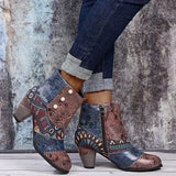 Large-Size Bohemian Female Martin Boots National Style Casual Retro Splicing High And Short Leather