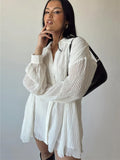Fashion Women’s Button Down Shirts Dress Long Sleeve V Neck Solid Color Pleated Blouse Tops