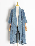 Zingj Ebay Cardigan Denim Trench Coat Women's Fashion Lapel Bat Sleeve Loose Coat Female