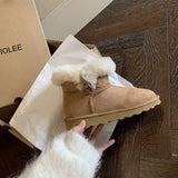 Boots Women 2025 New Winter Hairy Horn Buckle Short Boots Winter Cotton Shoes Anti-Slip Plus Velvet