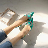 new stiletto pointed high heel rhinestone buckle sandals Satin Korean version of the wild Baotou female cool