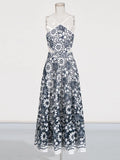 Famous Woman 2025 Autumn And Winter New Fashion Heavy Industry Embroidered Waist Hollow Hanging Neck Thin Dress