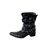 Super Fire Short Boots Tips Thick With Spring Rivet Pile Boots V Mouth Western Cowboy Martin Boots Female British