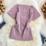 Zingj Spice Sister Wind Short T Shirt Short Sleeve Design Sense Small Square Collar Machine Dew Collarbone Crop Sweater Jacket
