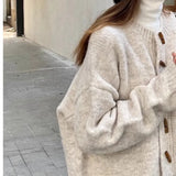 Horn Buckle Sweater Autumn And Winter Coat Korean Version Of Lazy Knitted Open Shirt Outside To Wear New Women's Clothing