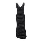 Zingj Summer New Sexy Temperament Lace Splice Wave Dot High Waist Slim Dress
