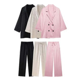 New Wrinkled Effect Blazer Loose Casual Trousers 4387130