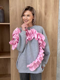 Lace Decoration Design Feeling Against The Color Of The Collar Long Sleeve Leisurely Loose Plus Velvet Top