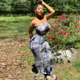 New Arrival Women Summer Strapless Dress Female Sexy Midi Sleeveless Off Shoulder Dress Girls Tie Dye Print Clothes