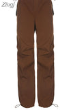 Y2K Streetwear Drawstring Cargo Parachute Pants Hippie Harajuku Loose Draped Low Waist Tech Sporty Trousers
