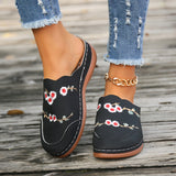 Embroidered Buns Slippers Women's Large-Size Round Head Baotou Slope And Wear Half-Dragging Women's