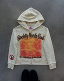 Zipper SOCIETY Jersey Net Red Hooded Zipper Open Shirt Print