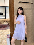 Xixi 2025 Summer New Temperament Elegant Round Collar Sleeveless Dress Senior Sense Short Dress Women