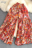 Bohemian Vacation Beach Pants Elegant High Elastic Waist Wide Leg Printed Trouser Casual Flare Fladas New