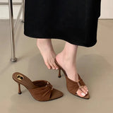 Summer Fashion Toe Women's Shoes Sexy Pointed Sandals Temperament Metal Buckle Thin Women's High