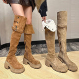 High And Thick Bottom Increase Over The Knee Long Boots Autumn Winter Kaqi Color Two Through The Flip High Barrel Knight
