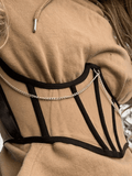 Chain Embellished Mesh Corset Top-Outfit