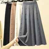 2022 Fashion Autumn Winter Knitted Jacquard Midi Long Skirt Women Korean Style Mid-Length High Waist Skirt
