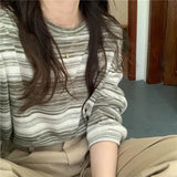 Zingj Round Collar Long-Sleeved T-Shirt Women's Wear Autumn 2024 New Design Sense Loose Students On Clothes Female Ins
