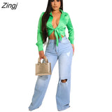Women Bodysuit Shirt Full Sleeve Solid Color Streetwear Turn Down Crop Top Shirt Clothes For Women