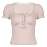 Cloth Forget French Ballet Style Striped Bow Lace Spliced Skirt Dress