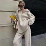 Women's INS Burst Street Style Loose-Fitting Collar High-Waisted Trousers Knitted Sweater