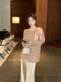Xixi 2025 Autumn White Standard Temperament With Hollow Long Sleeves Pure Color Knitwear Sweater Sweater Women