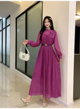 2025 New Sweet Bow Heavy Industry Waist Display Thin Folding Solid Color Chiffon Long Sleeve
