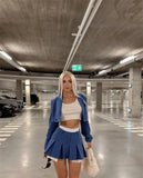Cropped Blazer And Pleated Mini Skirt Set-Outfit
