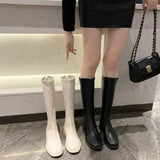 Women's Shoes 4142 But Knee Autumn And Winter Korean Version Of The High-Heeled Boots Flat Bottom Low Back Zippered Knight