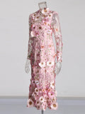Elegant Style Slim Dress 2025 Summer New Collage Embroidery Design Color High-Waist Long Dress Dress