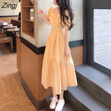 Women Summer Popular 3XL Dress Plaid Puff Sleeve Square Collar Long Sashes Fashion Womens Sundress Elegant Casual
