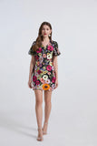 Dress Women Summer French Retro V-Neck Lantern Sleeve Embroidered Mesh Yarn Waist Bubble Sleeve