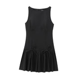 Autumn Fashion New Round Collar Sleeveless Bow Dress Women's Dress