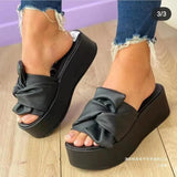 Thick-Bottomed Bows And Flip-Flops Women Wear Large-Size Slopes And Beach Cool